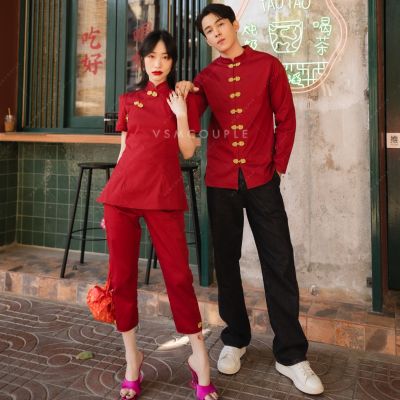 🧧 พร้อมส่ง 🧧 Set กี่เพ้า ชุดคู่ตรุษจีน ชุดคู่สีแดง ชุดคู่กี่เพ้า ชุดถ่ายพรี เสื้อคู่ ชุดคู่รัก VSM #4234