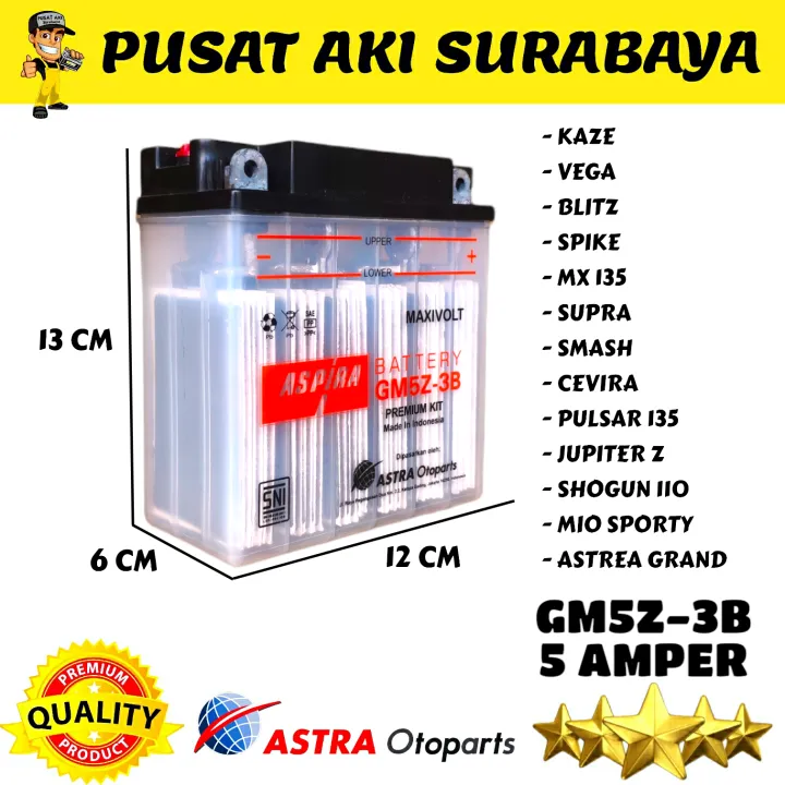 ORIGINAL AKI BASAH ASPIRA GM5Z-3B MOTOR KAZE BLITZ SPIKE LEGENDA GRAND