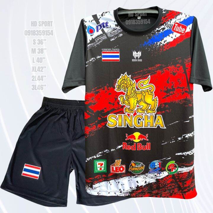 เสื้อกีฬาพิมพ์ลายสิงห์คอกลมga-3-กางเกงเฟ็กธงชาติ