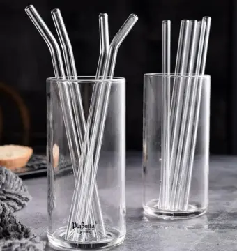 1pc Colorful High Borosilicate Glass Straw For Milk Tea Thick Lengthening  Drinking Glass Straw Curved Reusable