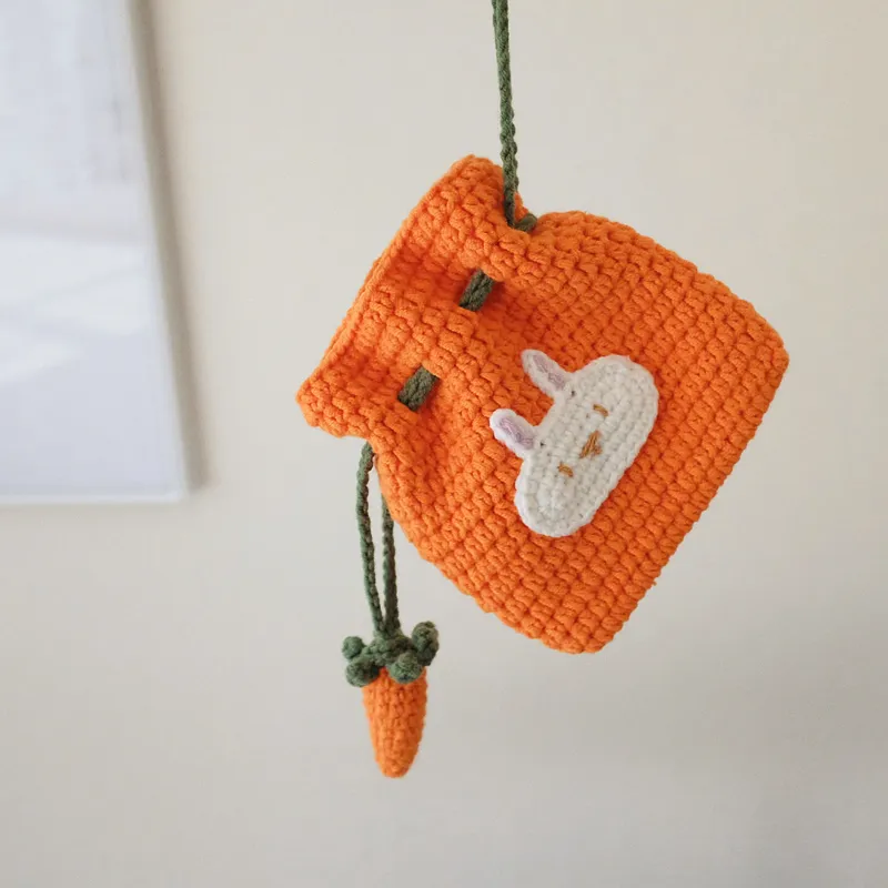 Handmade Knitted Finished Orange Carrot Rabbit Clutch Bag Card