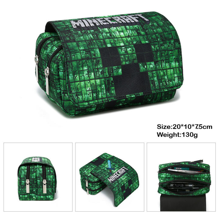 กระเป๋าใส่ดินสอ-minecraft-กระเป๋าใส่เครื่องเขียน-creeper-มีฝาพับความจุขนาดใหญ่สองชั้น