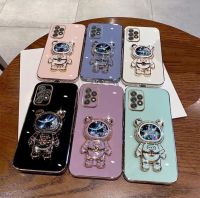 เคส Samsung เคสขอบทอง+ขาตั้งกระจกหมีนักบิน A14 A24 A34 A54 A53 A52 A04S A13(5g) A13(4g) A23(4/5g) A73(5g) A12 A03 A04