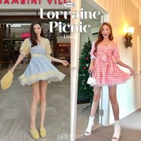 FLAT2112 FF0358 : LORRIANE PICNIC DRESS เดรสลายสก็อต ผูกโบว์ แต่งระบาย