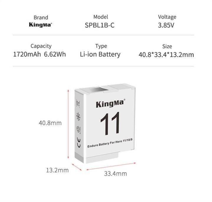 kingma-gopro-hero-11-10-9-replacement-li-ion-battery-2-pcs-and-charger-kit-ชุดแบตเตอรี่-2-ก้อน-แท่นชาร์จ-สำหรับ-gopro-9-10-11-black