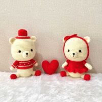 ตุ๊กตา ตุ๊กตาถักไหมพรม น้องหมีคู่รัก สูง 8 นิ้ว งานฝีมือ handmade โครเชต์ Crochet