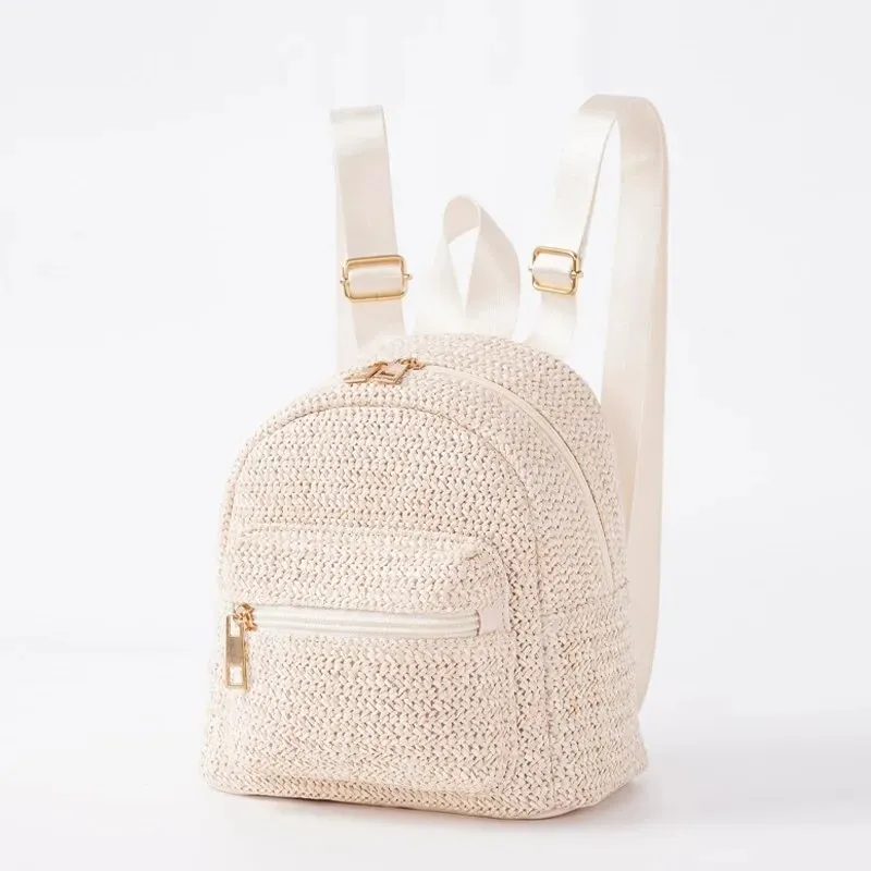 Women s Beige Mini Vacation Straw Backpack Lazada PH