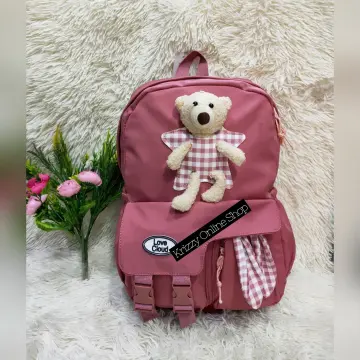 HELLO KITTY MESSENGER! PINK & BROWN TEDDY BEAR SCHOOL SHOULDER BAG  16" NWT