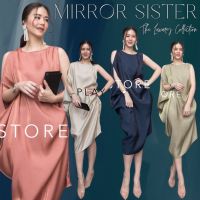 ?ป้าย Mirrorsister​ เดรสผ้าซิลค์ดีไซน์เก๋ ทรงโคร่งๆ ใส่ออกงาน ด้านซ้ายแต่งจับย่น ด้านขวาช่วงแขนแต่งดีไซน์เว้าไหล่