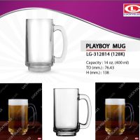 (1กล่อง6ใบ)แก้ว แก้วเบียร์ แก้วมัค แก้วใส  แก้วหู Lucky Playboy Mug LG-312814 (128K) 400ml.