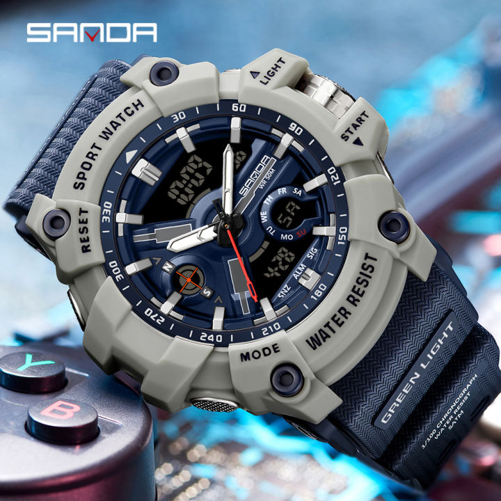 Sanda Digital Mens Military Watch 50m Waterproof Watch Dual Display Quartz Sports Watch For Men