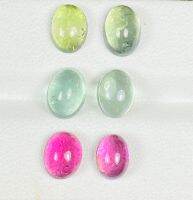 8.26cts ธรรมชาติ มัลติทัวร์มาลีน หลังเบี้ย คู่ 8x6mm 8.26cts natural multi tourmaline cabochon pair 8x6mm