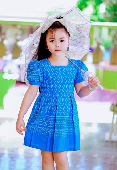 aa-เดรสผ้าไทยประยุกต์-แขนตุ๊กตา-ชุดไทยเด็กหญิง