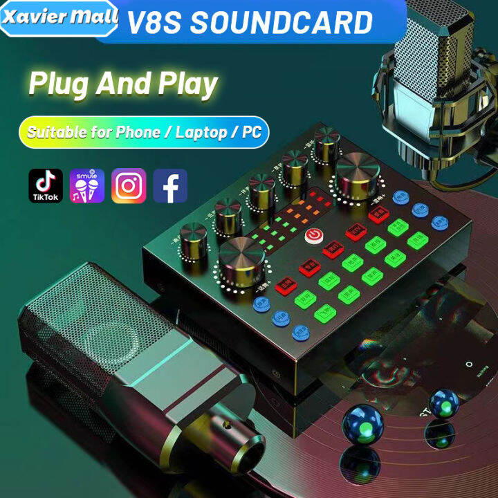 【COD】Xavier V8s Sound Card Live Singing Equipment Audio Mixer Streaming