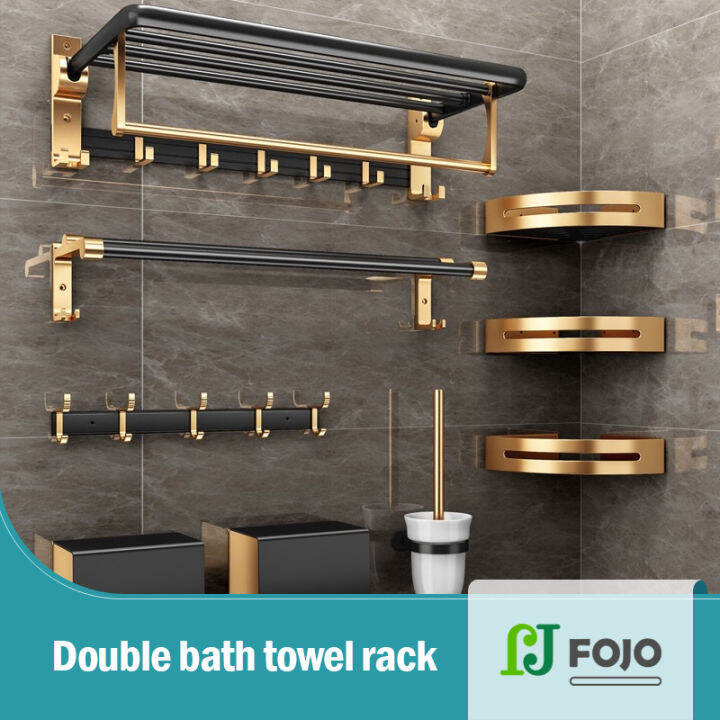 【FOJO】OfficialBathroom Accessories Set black Gold Bathroom Shelf Towel
