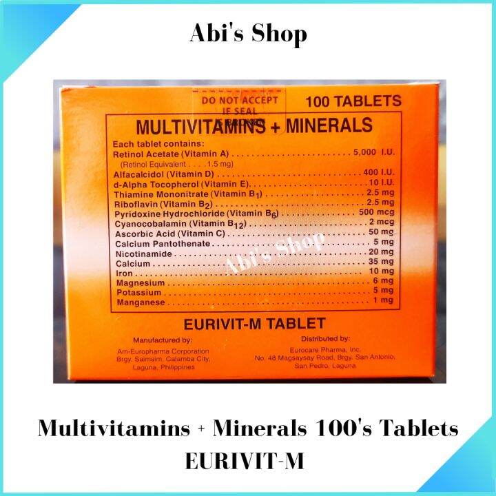EURIVIT M Multivitamins + Minerals 100s Tablets Expiry February 2025 Lazada PH