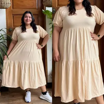 PLUS SIZE CHUBBY Women Dress Puff Sleeves Flowy Summer XL 2XL 3XL in Plain  ELLA