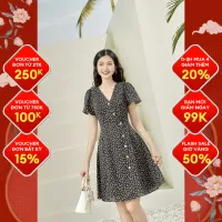 [VOUCHER 250k ĐƠN 2TR] Váy đen hoa nhí ổ vuông V ngực Lep' DS00V000073D2