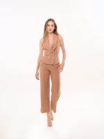 Pimkarn Straight Trousers -กางเกงขายาวตีเกล็ดหน้า(Brown) สีน้ำตาลพร้อมส่ง