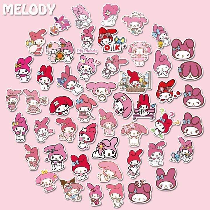 sticker-สติ๊กเกอร์-mymelody-h-53-มายเมโลดี้-50ชิ้น-kuromi-คุโรมิ-hello-kitty-ซานริโอ้-คิตตี้-sanrio-มายเม-เมโลดี้-mymelody-สติกเกอ-สติ๊กเกอร์สีชมพู-สติ๊กเกอร์โทนสีชมพู-สติ๊กเกอร์น่ารัก-สติ๊กเกอร์มายเม