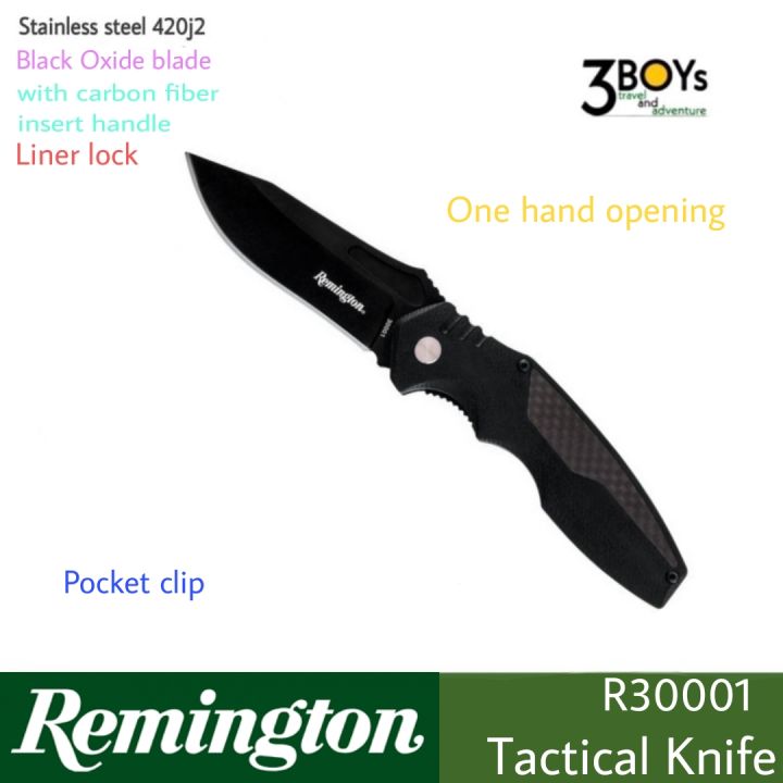 มีด-เรมิงตัน-รุ่น-series-r30001b-ของแท้-ใบมีดเหล็ก-420j2เคลือบblack-oxide-ด้ามg10-liner-lock-มีคลิปเหน็บพกพาสะดวก