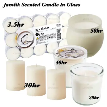 JÄMLIK Scented pillar candle - Vanilla/light beige 30 hr