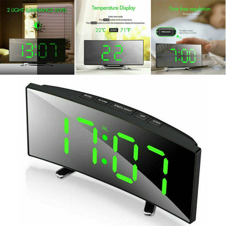 Led Digital Alarm Clock With Time Date Temperature Humidity Display 12 ...