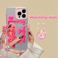 Wansheng เคสโทรศัพท์มือถือลายภาพสีน้ำมันสไตล์สาวแซ่บสุดเท่ลายเจ้าหญิงบาร์บี้สีชมพูสำหรับ iphone13promax iPhone 13เคสป้องกันซิลิโคนสองชั้นกันกระแทกไอเดียสร้างสรรค์มีโซ่สำหรับผู้หญิงแบบใหม่11 14Pro 12 14PM