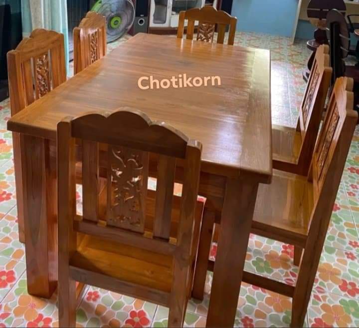 โต๊ะไม้สัก-โต๊ะอาหาร-โต๊ะรับแขก-โต๊ะชุดเก้าอี้-6-ตัวโต๊ะกลาง-1-ตัวงานไม้สักทองแท้ทำสีเรียบร้อยพร้อมใช้งานได้เลย-ขาโต๊ะสวยมาก