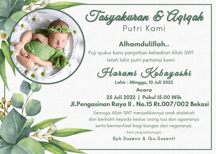 per 30 pcs cetak undangan tasyakuran aqiqah kelahiran bayi | Lazada