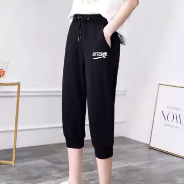 Sports Cropped Pants for Women Casual Elastic Loose Pants Summer