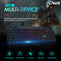 Oker K489 Multi-Device คีย์บอร์ดไร้สาย คอมพิวเตอร์ สมาร์ทโฟน (ฺBT3.0 /5.0 / 2.4GHz / Wired) รับประกัน 2 ปี