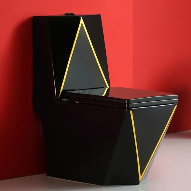 Toilet Bowl Black with Gold Diamond Bathroom Accessories Siphonic