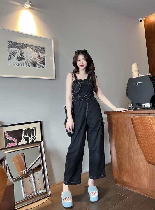 จั๊มสูทขายาว-ทรงเอี๊ยม-รุ่น-seam-jumpsuit-งานเย็บตะเข็บ-มีหลายสี-แลเผ้าหนามากๆ