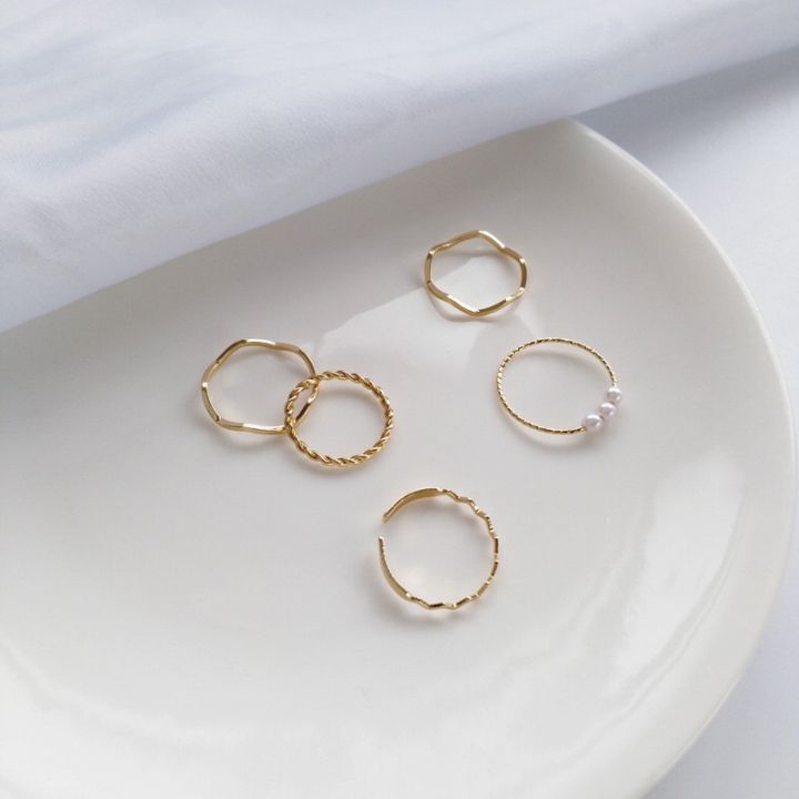 แหวนคละแบบ5ชิ้น-แหวนแฟชั่น-แหวนประดับมุก