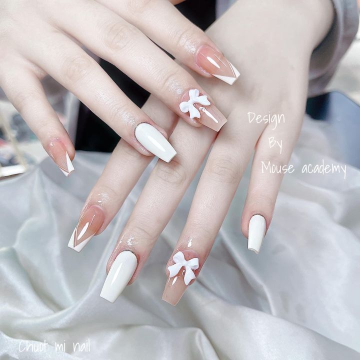 Nailbox thiết kế - nail đính nơ - bộ 24 móng kèm keo | Lazada.vn