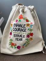 ถุงผ้า ถุงหูรูด แคนวาส canvas shopping bag inhale courage ผ้าฟอก สะพายข้าง มีซับใน ขนาด 35*40 CM มีช่องด้านใน กระเป๋าผู้หญิง