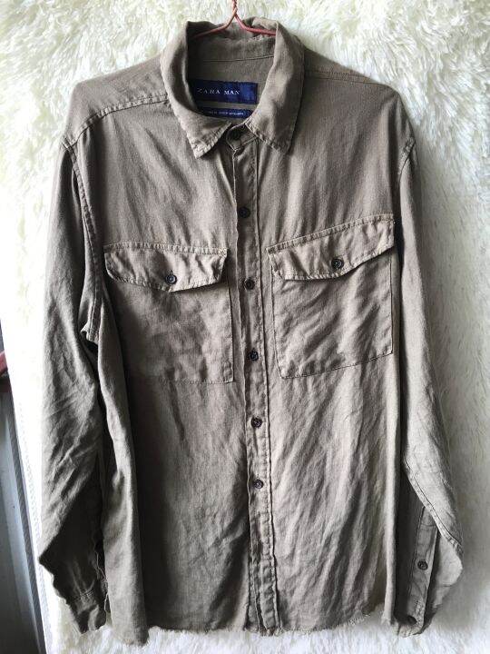 เสื้อแขนยาวแฟชั่นเขียวขี้ม้า Zara Man Made In Bangladesh รอบอก46” ยาว27