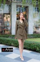 Ariya ❤️ พร้อมส่ง 4XL ❤️ เดรสสั้น เดรสสูธ เสื้อแขนยาว สีเขียวขี้ม้า พร้อมเข็มขัด ทรงทำงาน ทรงออกงาน เรียบหรู เสื้อผ้าไซร์ใหญ่ สาวอวบ หรูหราว