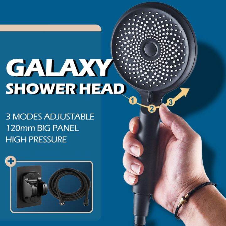 3 In 1 Function Pressurized Black Shower Head Removable Hand Holder