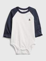 baby Gap บอดี้สูทแขนยาวคอกลม กระดุมสแนปไหล่สีขาวแขนสีกรม ขนาด 6-12m,18-24m