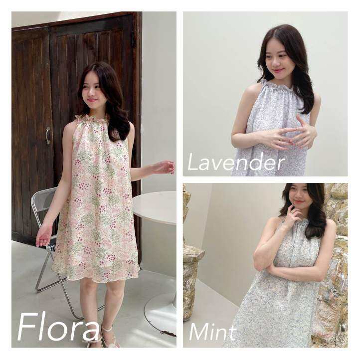 พร้อมส่ง-hollydressy-มินิเดรสผ้าชีฟอง-มินิเดรสผ้าลาย-เดรสลายดอกไม้