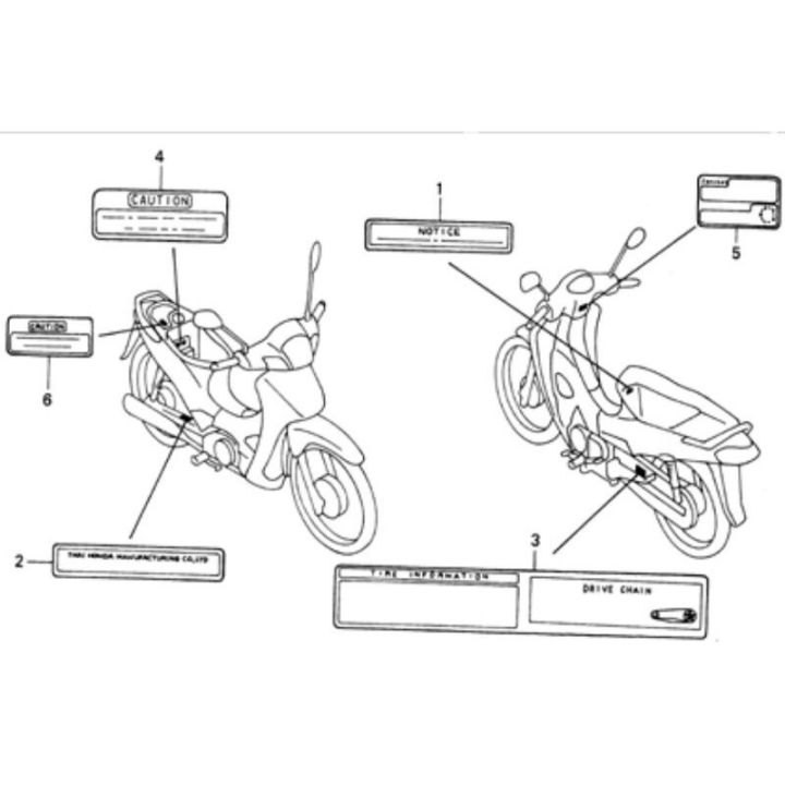 เเท้-เบิก-ศูนย์-สติกเกอร์-คำเตือน-ป้ายคำเตือน-การบำรุงรักษายาง-การบำรุงรักษาโซ่-honda