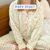 Baby Heart?✨ชุดนอนแขนยาวขายาวลายหัวใจน้ำเงินจิ๋ว