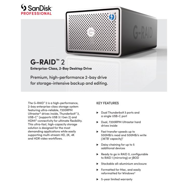 sandisk-professional-g-raid-2-36tb-2-bay-raid-array-2-x-18tb-thunderbolt-3-usb-3-2-gen1-sdph62h-036t-sbaad-ประกัน-5ปี