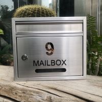 ตู้จดหมายสแตนเลส พร้อมติดเลขที่บ้าน 1ตัวเลข กล่องใส่จดหมาย Mailbox