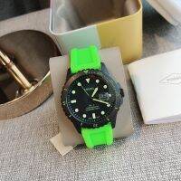 Fossil Mens Date Neon Green Silicone Watch FS5683