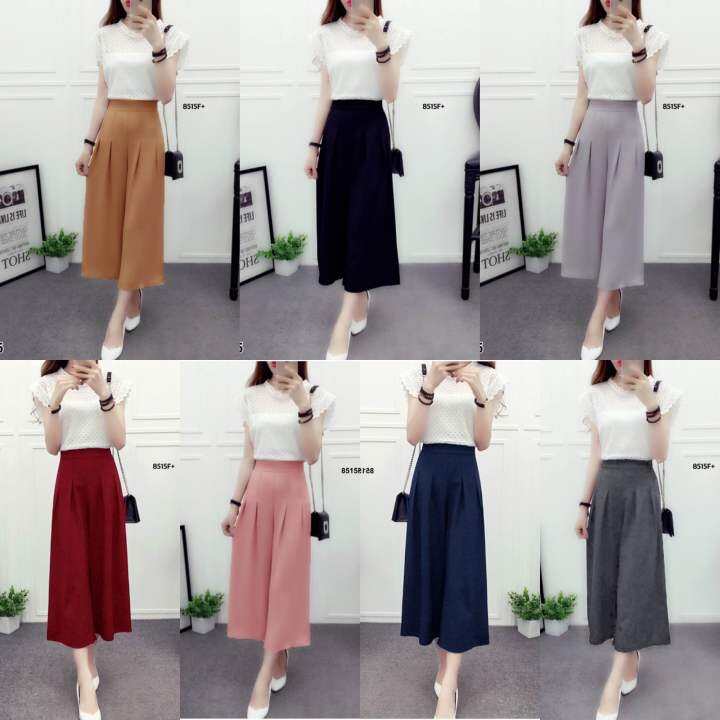 set-2-ชิ้นสุดคุ้ม-เสื้อลูกไม้แขนสั้น-มีซิปหลัง-กางเกง-8515