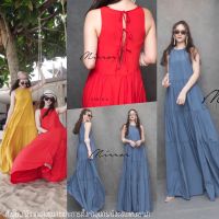 (นางแบบใส่ชุดขาย) V1 SX VC Sea Beach &amp; Ocean Maxidress เด่นกว่ามหาสมุทรต้องชุดนี้ แม็กซี่เดรส สุดเก๋ เดรสยาวแขนกุดทรงเอ ด้านหลังผูกโบว์ แซ่บๆ เฟรชๆ