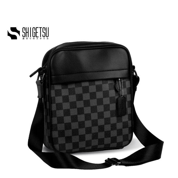 Shigetsu SANMU Leather Sling Bag for men black grey crossbody bag